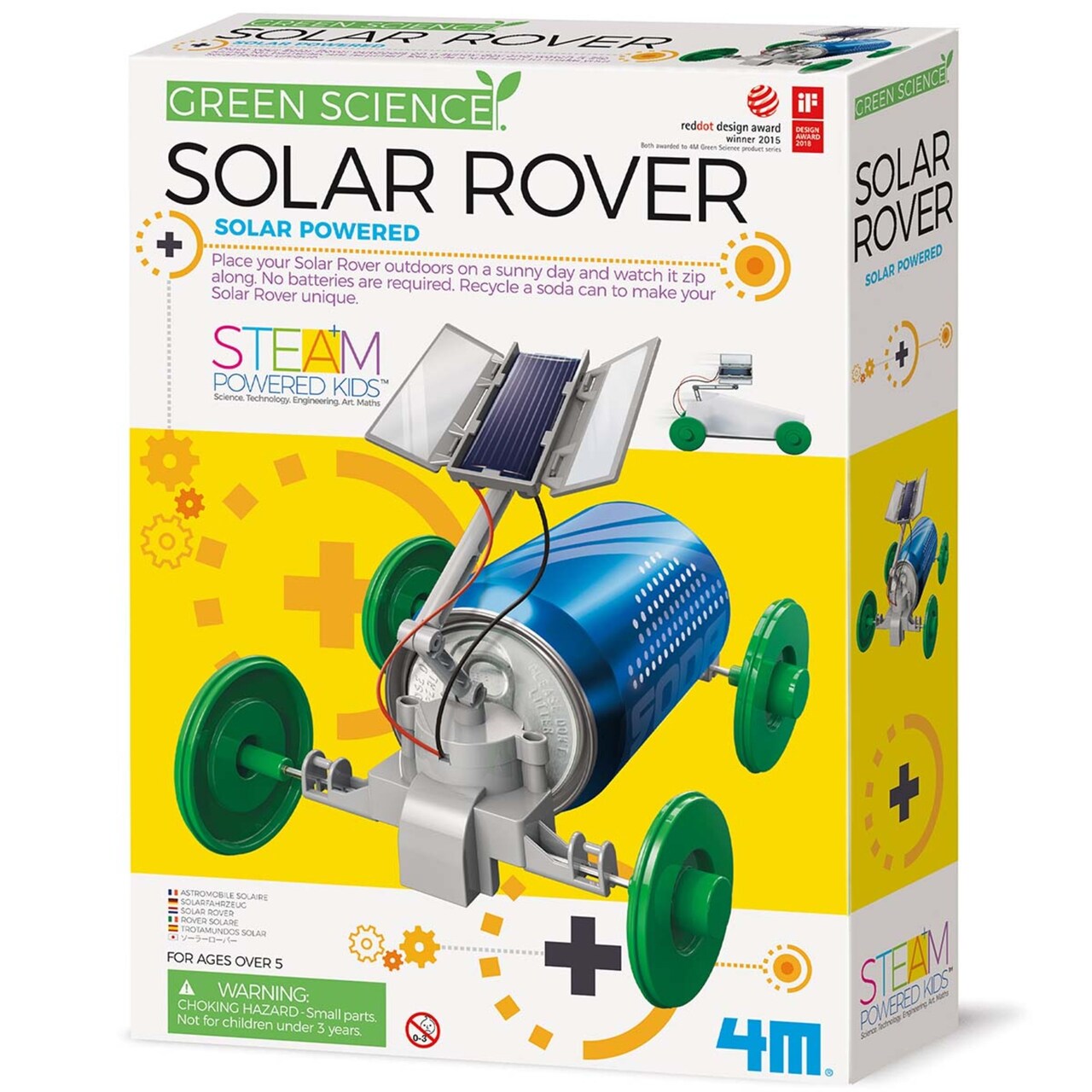 4M: Green Science - Solar Rover - DIY Vehicle Building Kit, Turn A Recycled Can Into A Toy Car, Renewable Energy Powered Robot, STEAM Project, Kids 5+